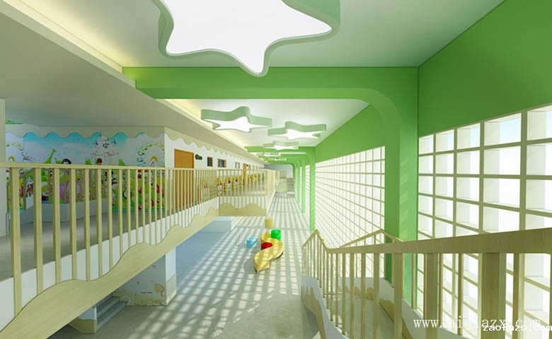 开阔大方的幼儿园走廊装修效果图