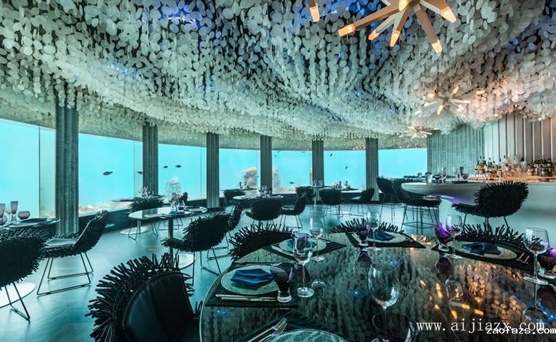 蓝色风情的海洋主题餐馆大厅装修效果图