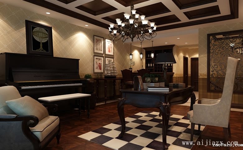 典雅贵气的280平米美式风格超大户型书房装修效果图