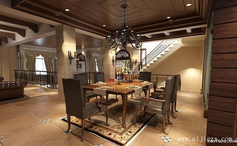 自然质朴的美式乡村风格别墅餐厅装修效果图